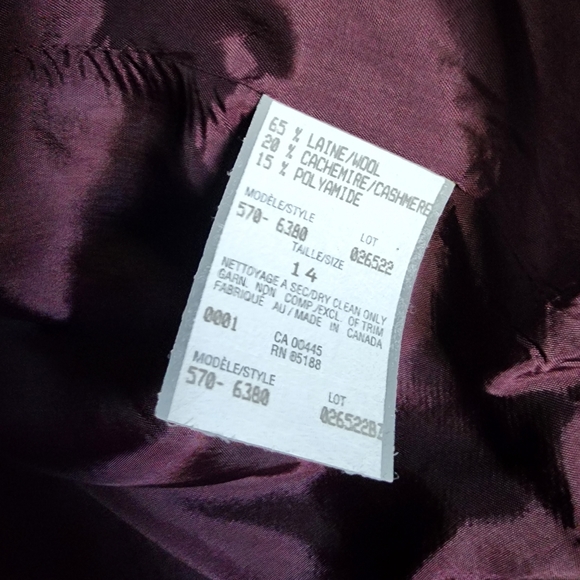 VINTAGE Simons Wool/Cashmere Open Front Blazer/Jacket Burgundy Wine - Picture 4 of 4